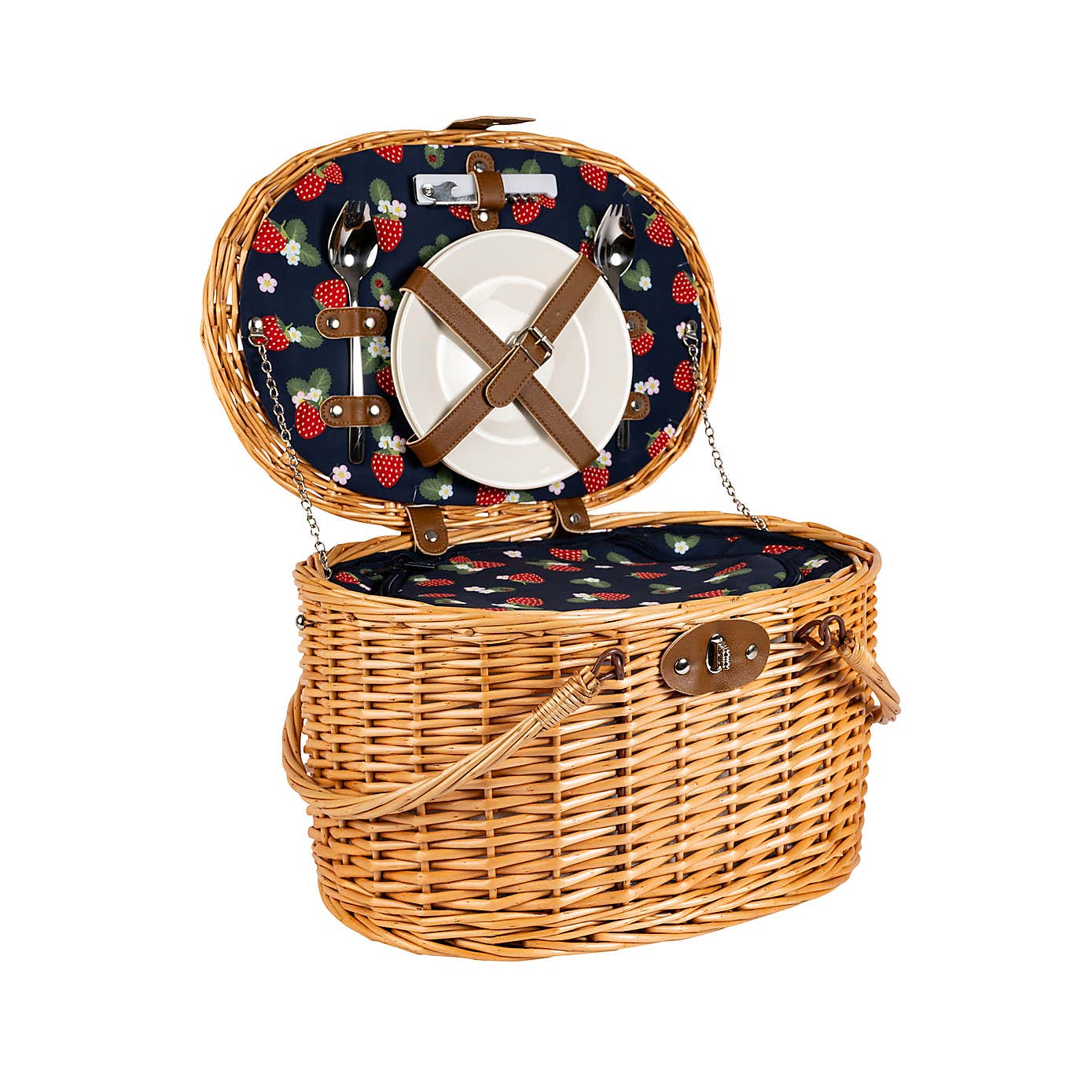 Strawberries & Cream 2 Person Insulated Wicker Picnic Basket Set