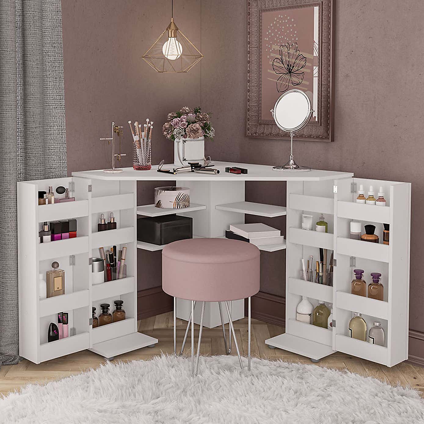 Elena Corner Dressing Table, White