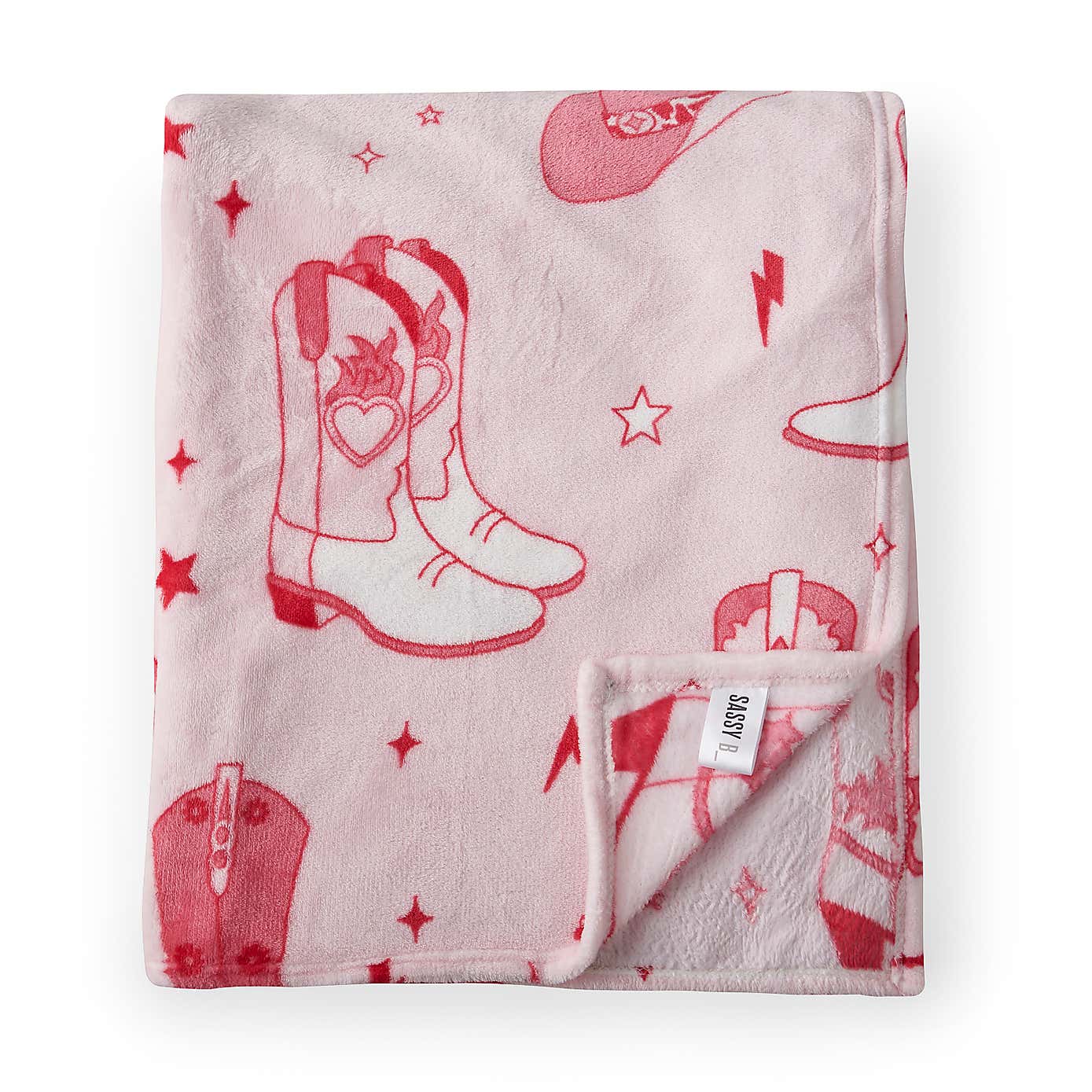 Sassy B Cowgirl Boot Fleece Pink Throw 200cm x 240cm