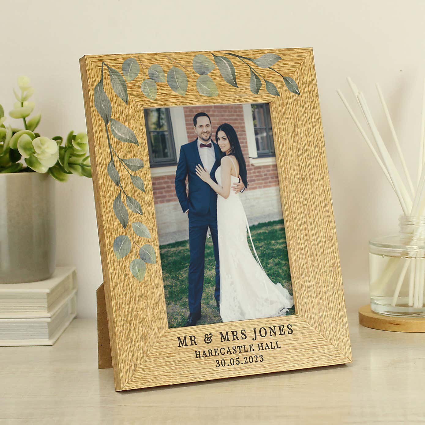 Personalised Botanical Oak Effect Portrait Photo Frame