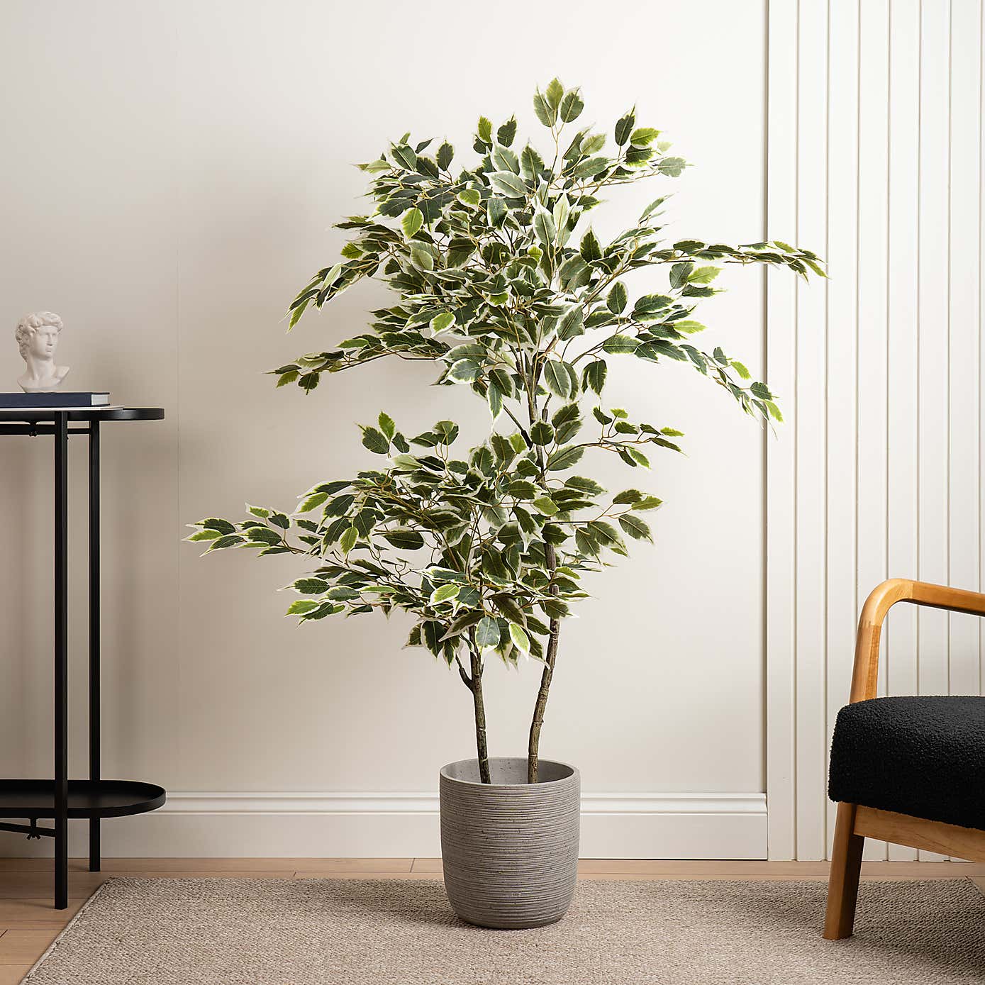 Artificial Variegated Ficus Tree in White Plant Pot