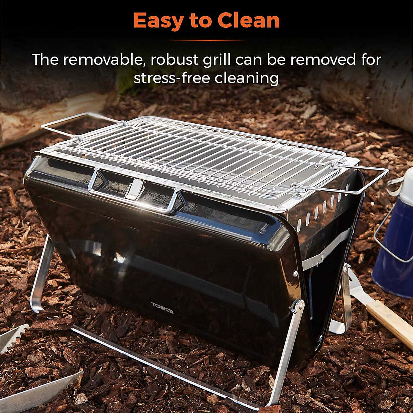 Tower Day Tripper Portable Charcoal Grill, Black Steel