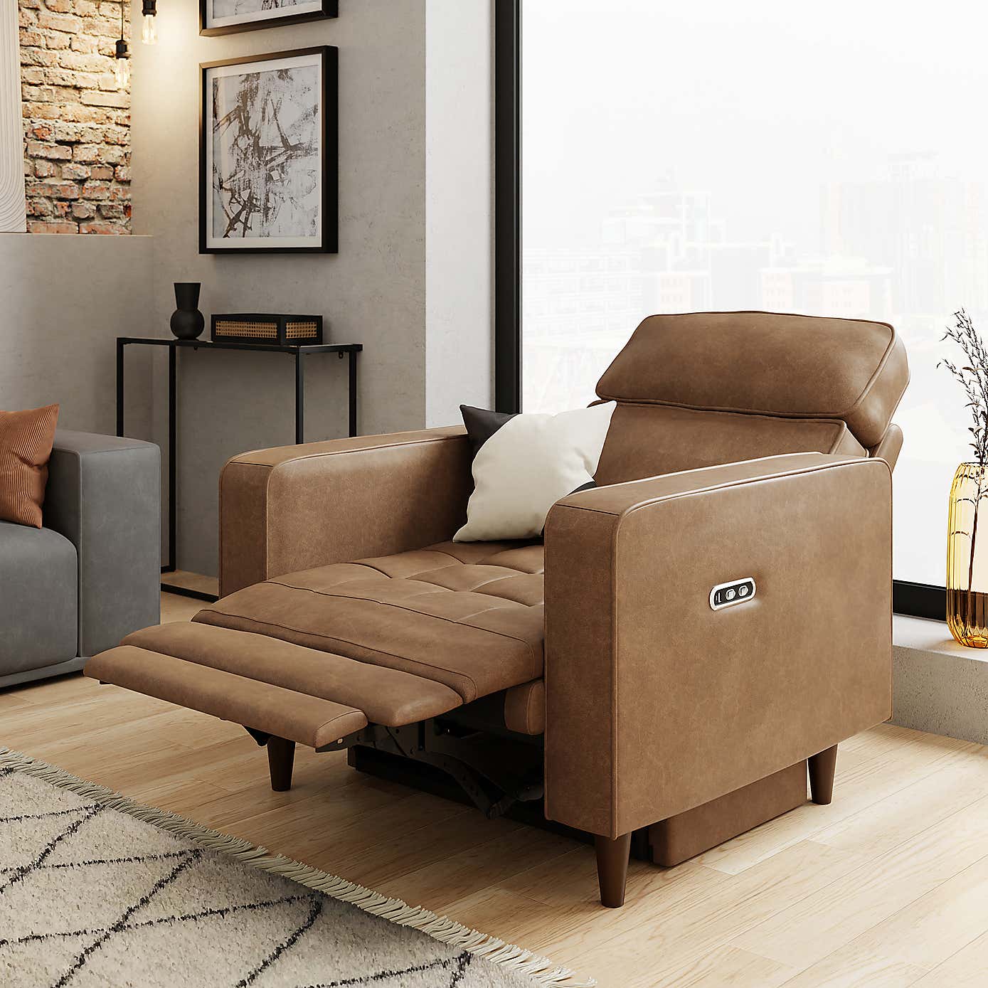 Zoe Faux Leather Power Recliner Armchair, Mocha
