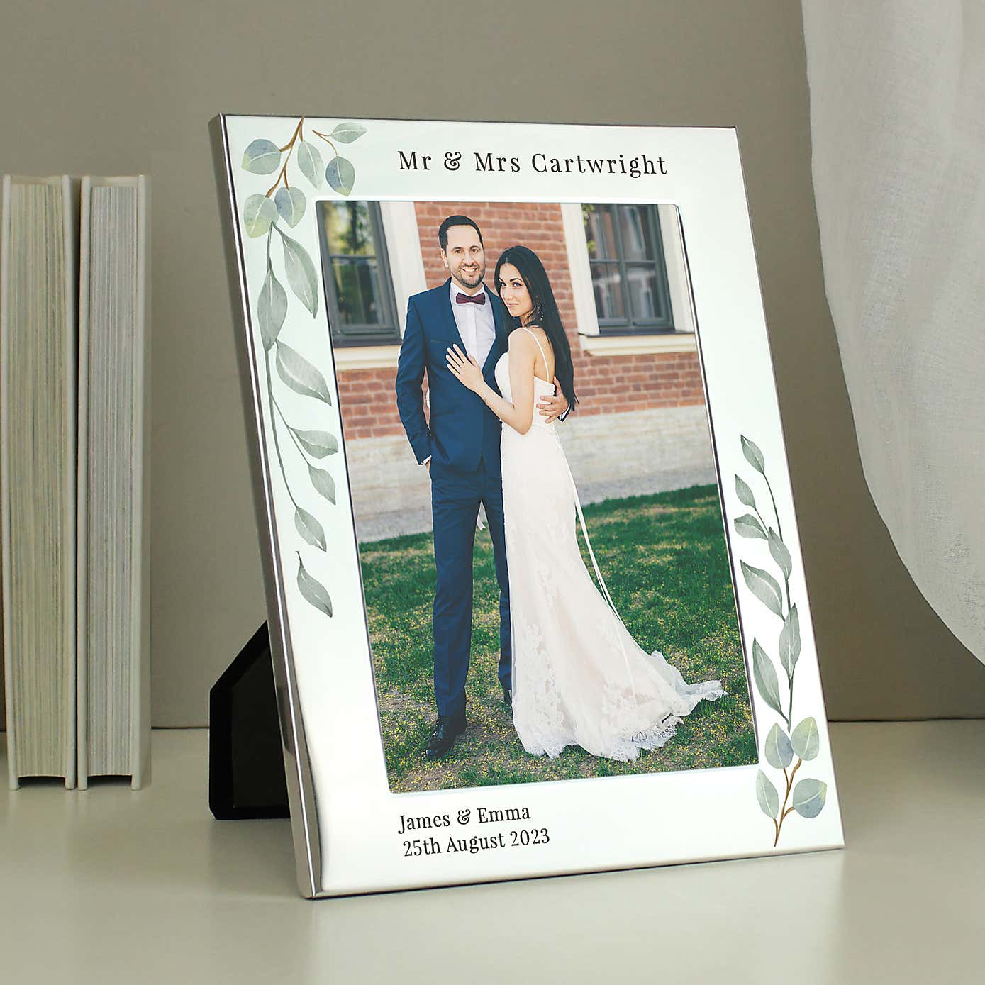 Personalised Botanical Silver Portrait Photo Frame