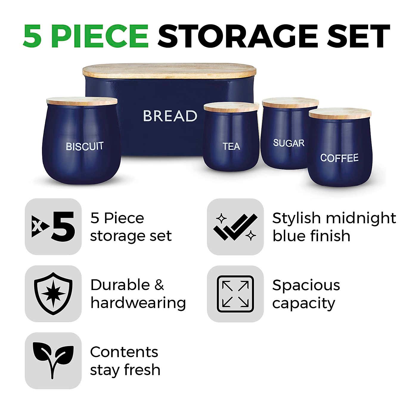 TOWER 5 Piece Round Canister Set