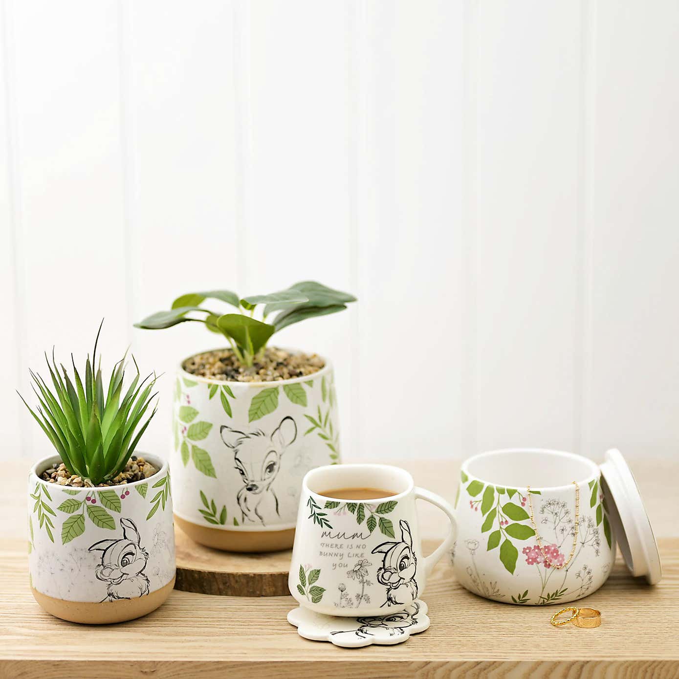 Set of 2 Artificial Succulents in Disney Bambi Plant Pots