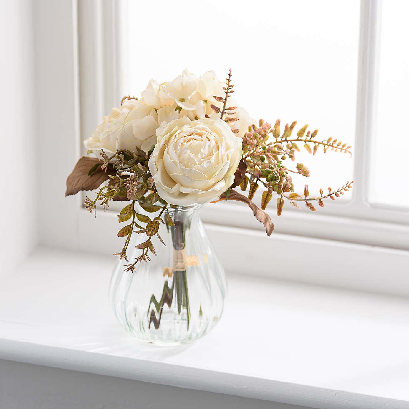 Artificial Dried Rose Bouquet in Glass Vase