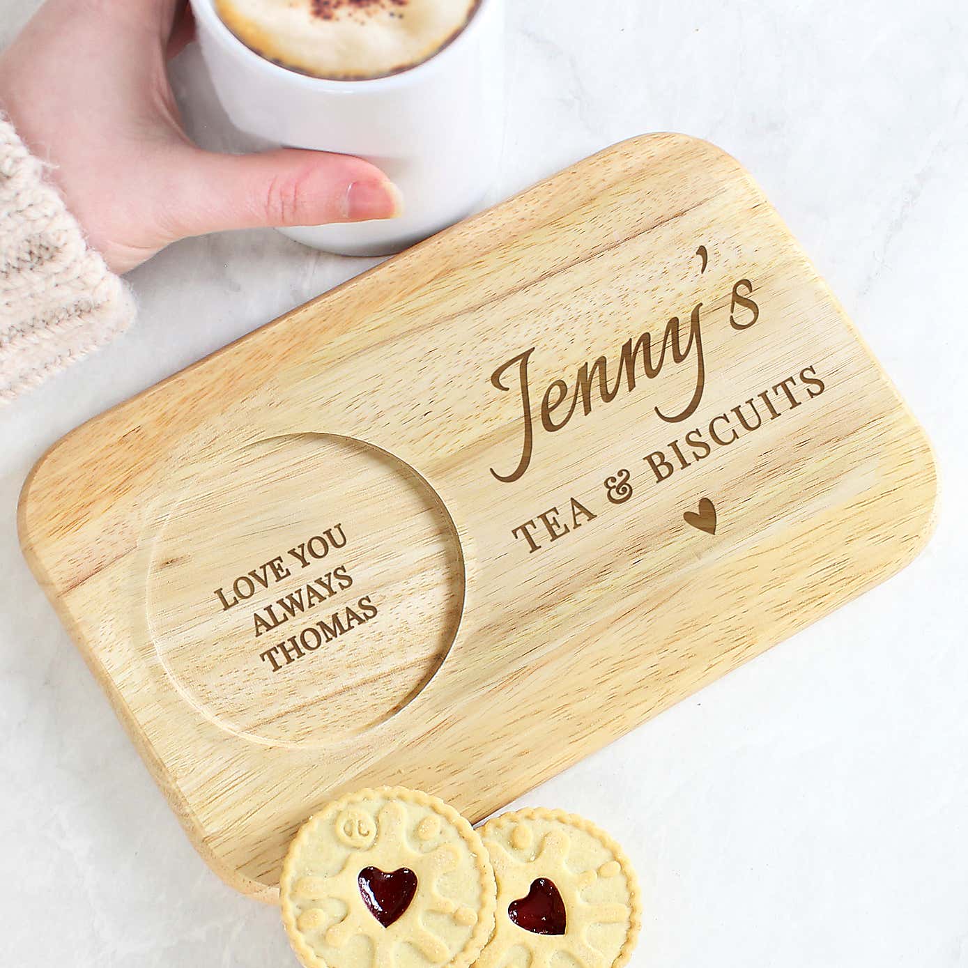 Personalised Heart Design Wooden Coaster Tray