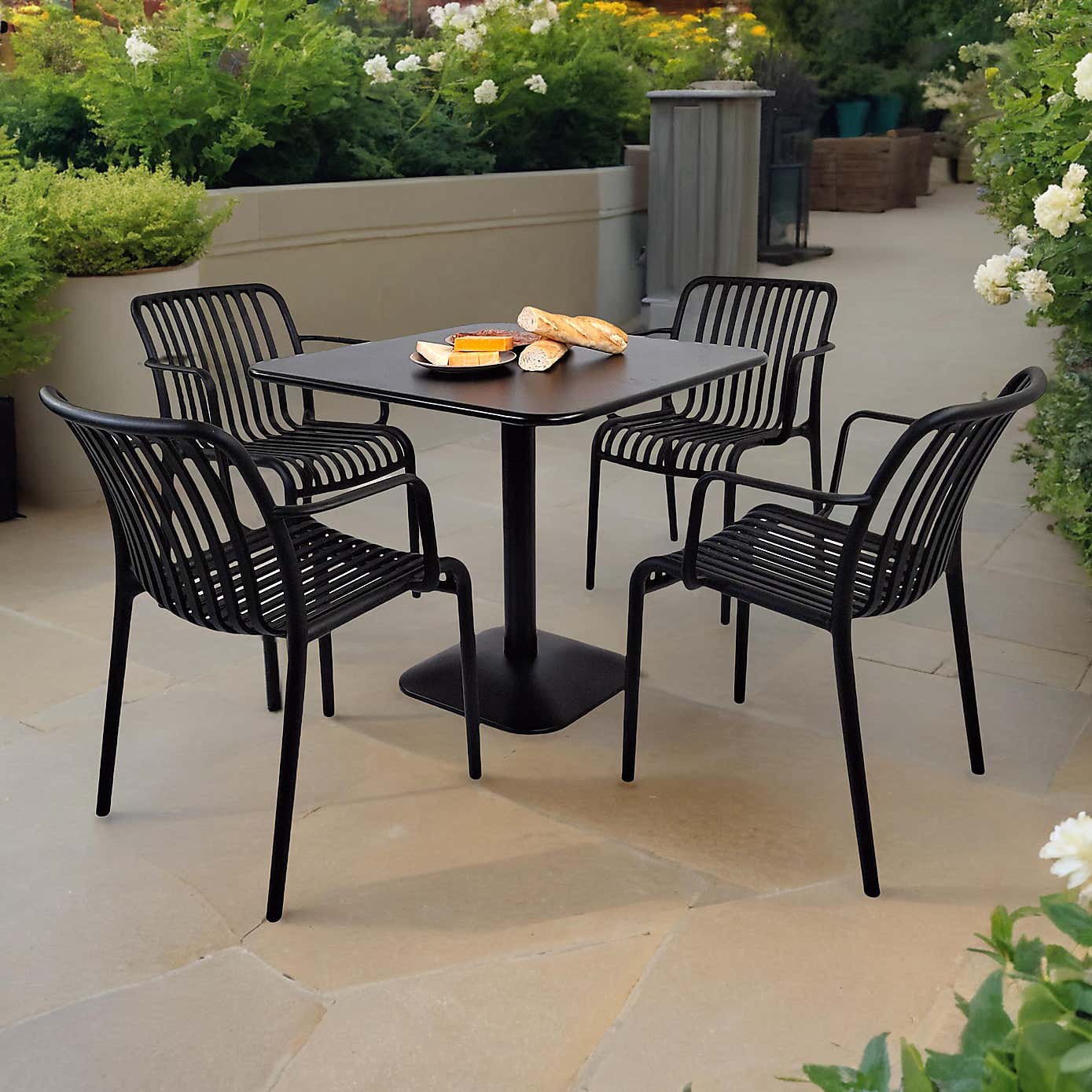 Modura Albin Square Table with 4 Alma Armchairs