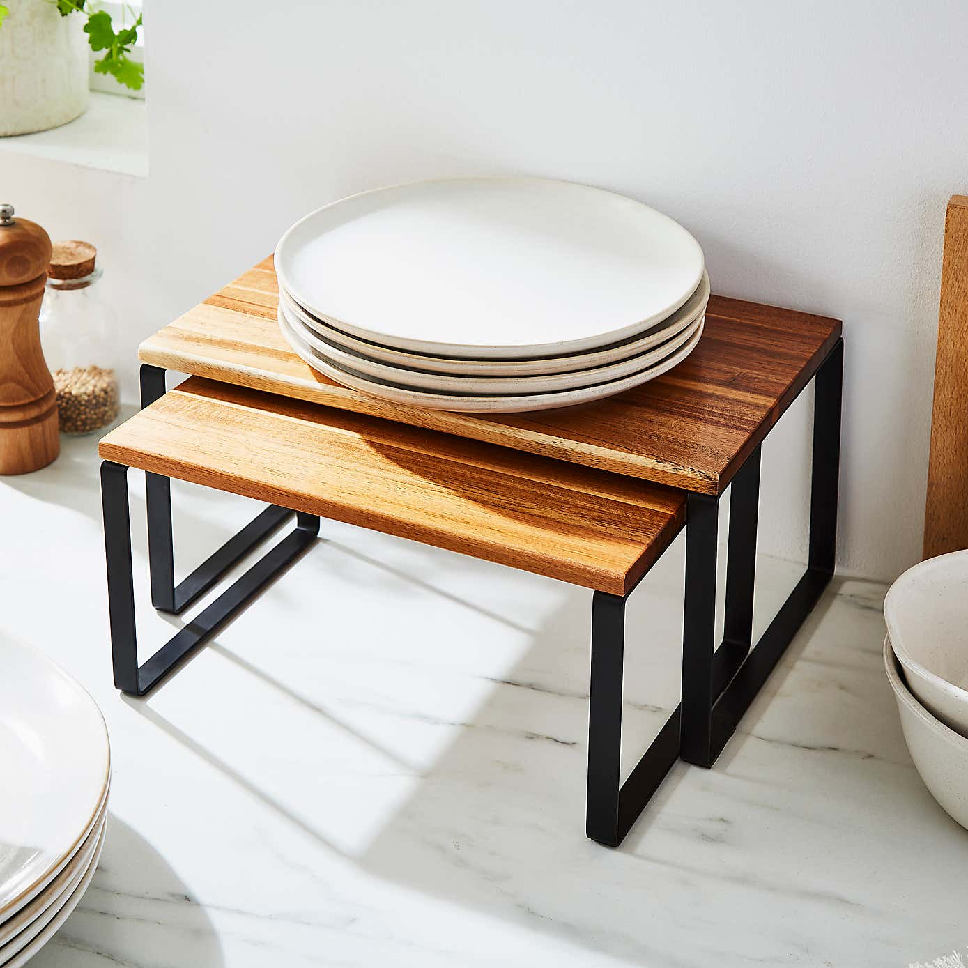 Acacia Black 2 Piece Stackable Storage Rack