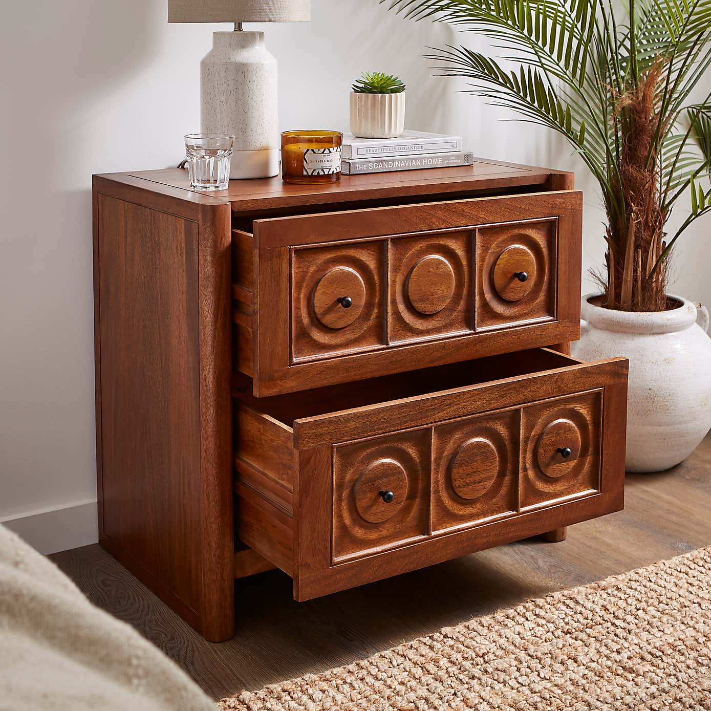 Theodore 2 Drawer Wide Bedside Table