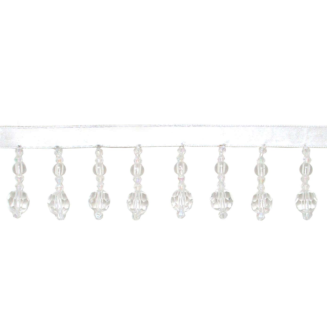 Beaded Fringe Clear Trim 42mm Drop