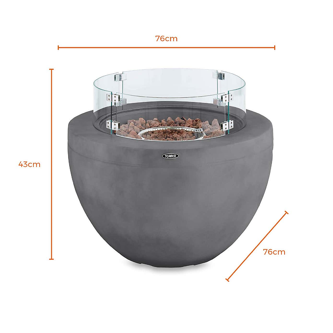Tower Magna Round Gas Fire Pit, Grey
