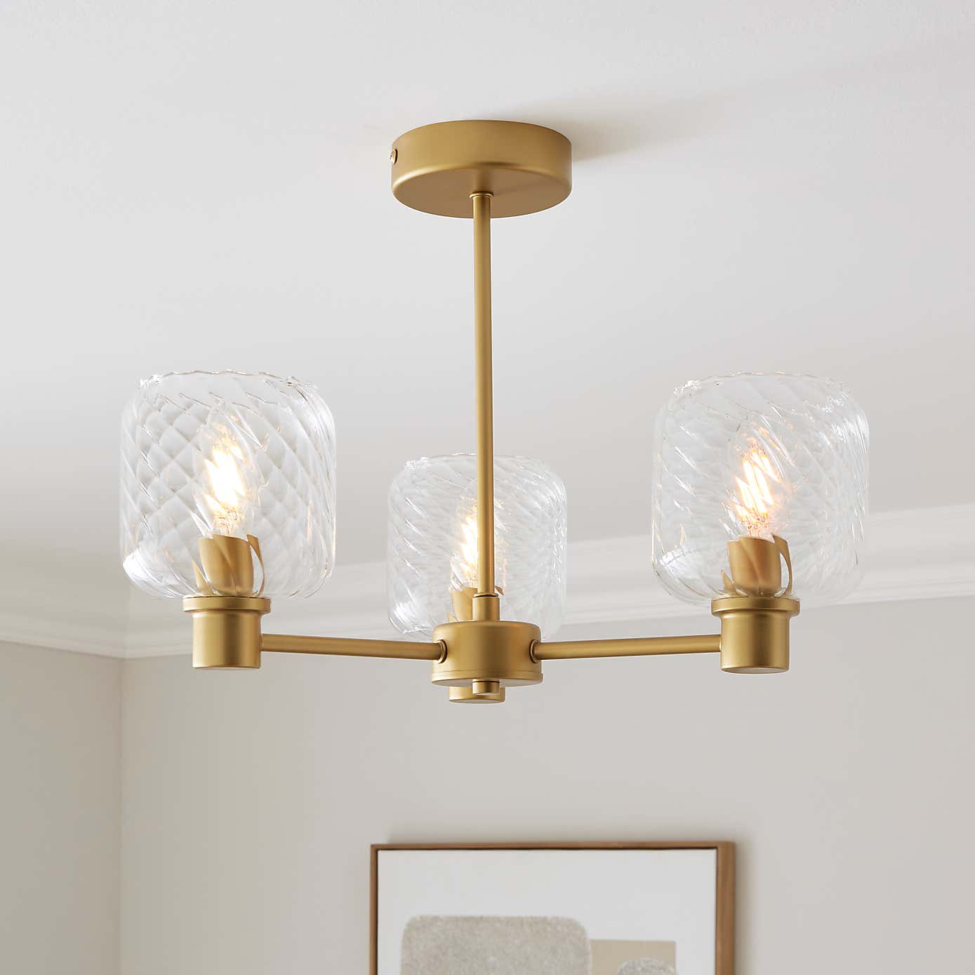Erika Ribbed 3 Light Semi Flush Ceiling Light