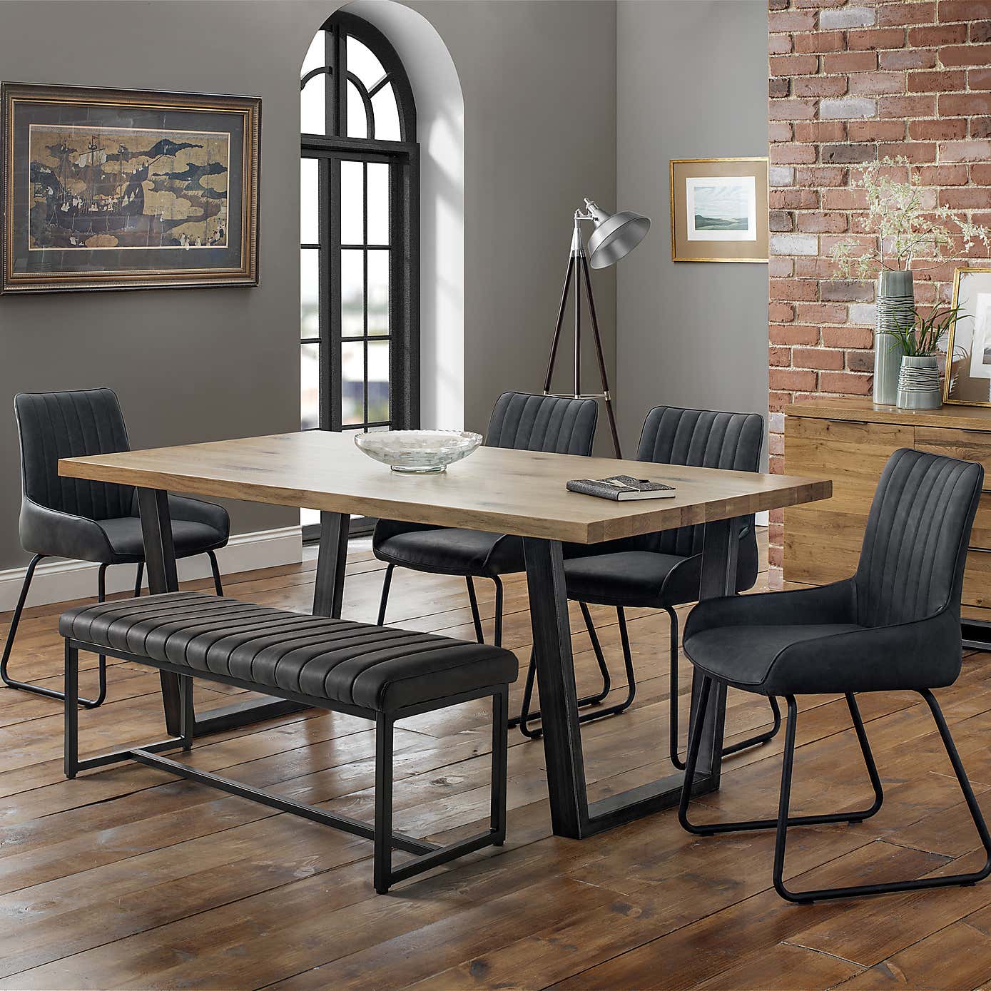 Brooklyn Rectangular Dining Table with 1 Soho Bench with 4 Soho Chairs