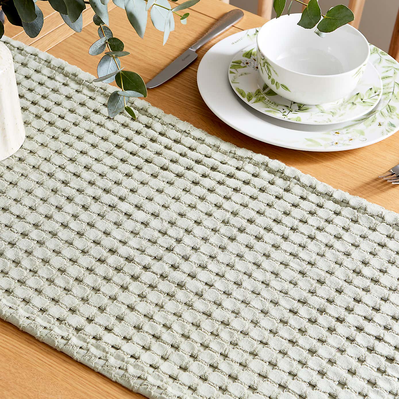 Sage Textured Waffle Runner