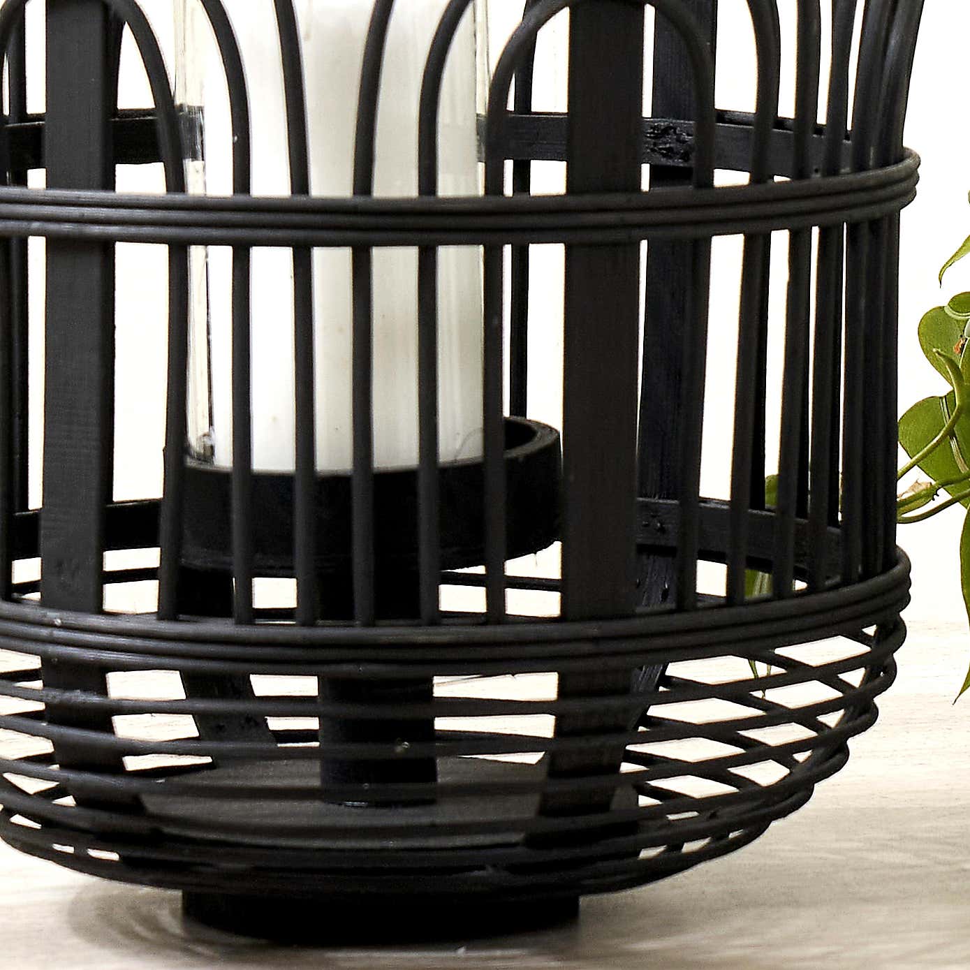 Large Natural Bamboo and Glass Lantern