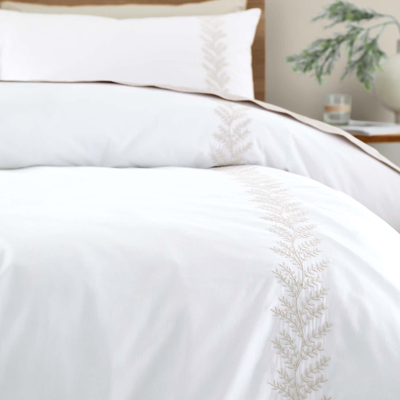 Bianca Embroidery Leaf Duvet Cover and Pillowcase Set