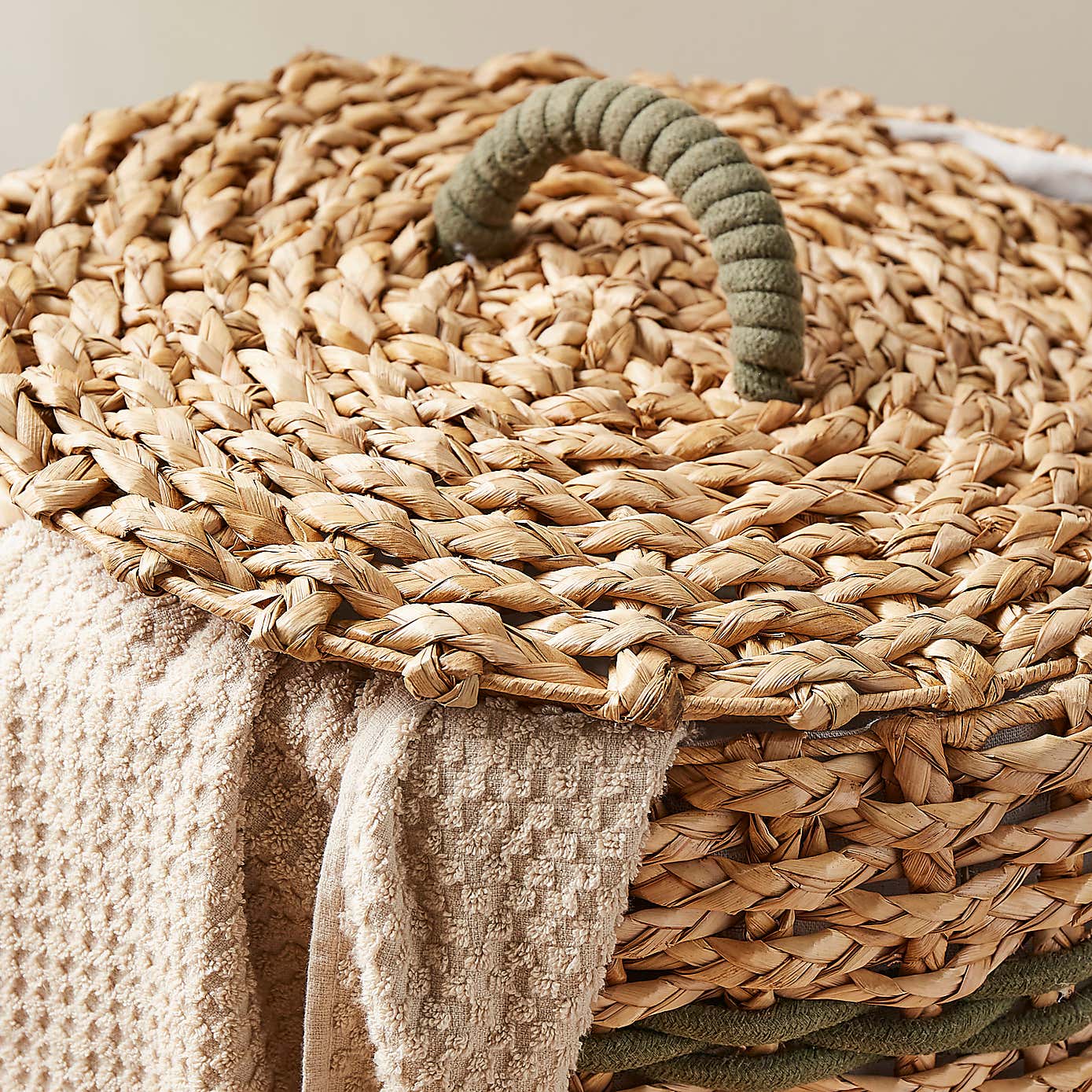 Rope Olive Green Stripe Rush Laundry Basket