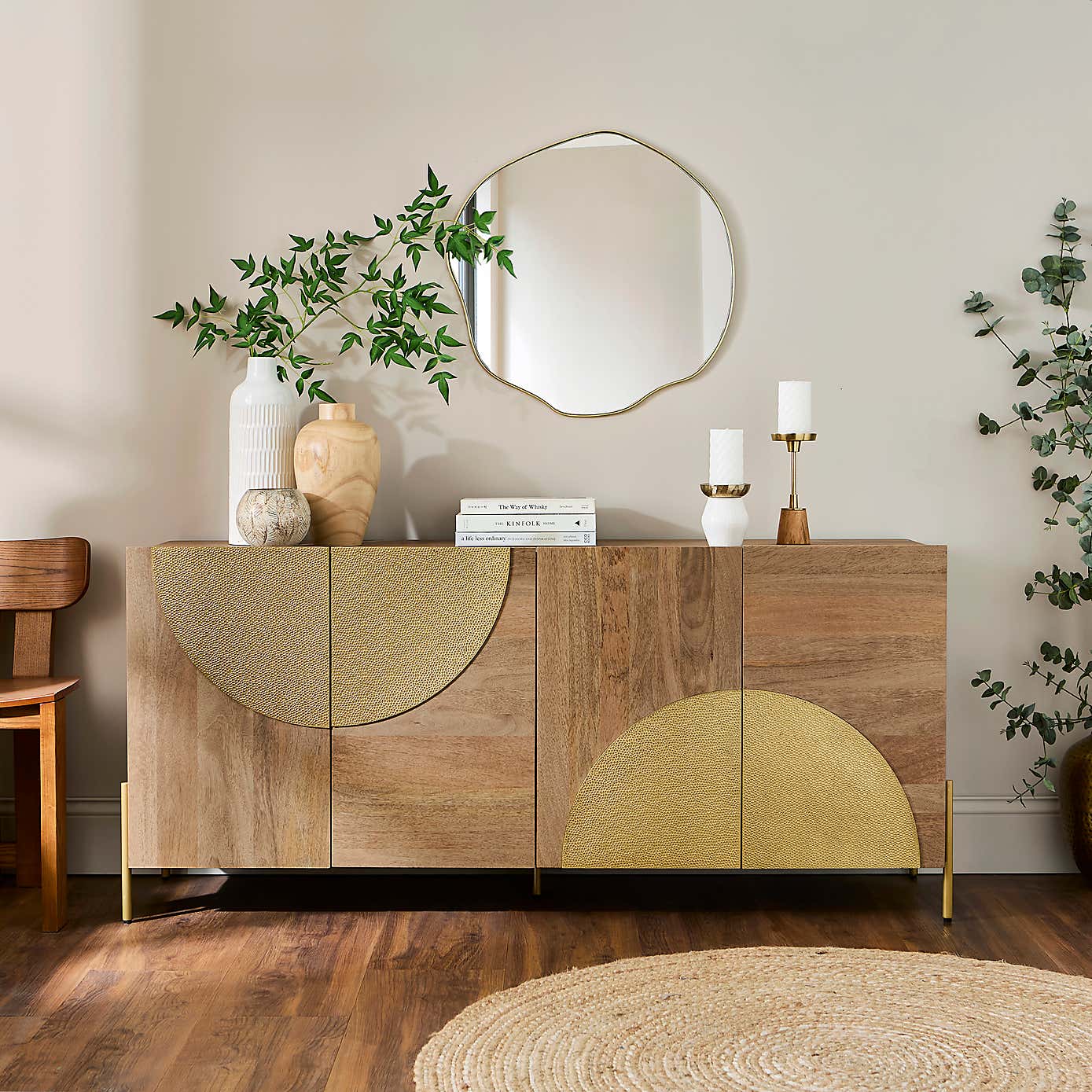 Zaneta Large Sideboard, Mango Wood and Brass