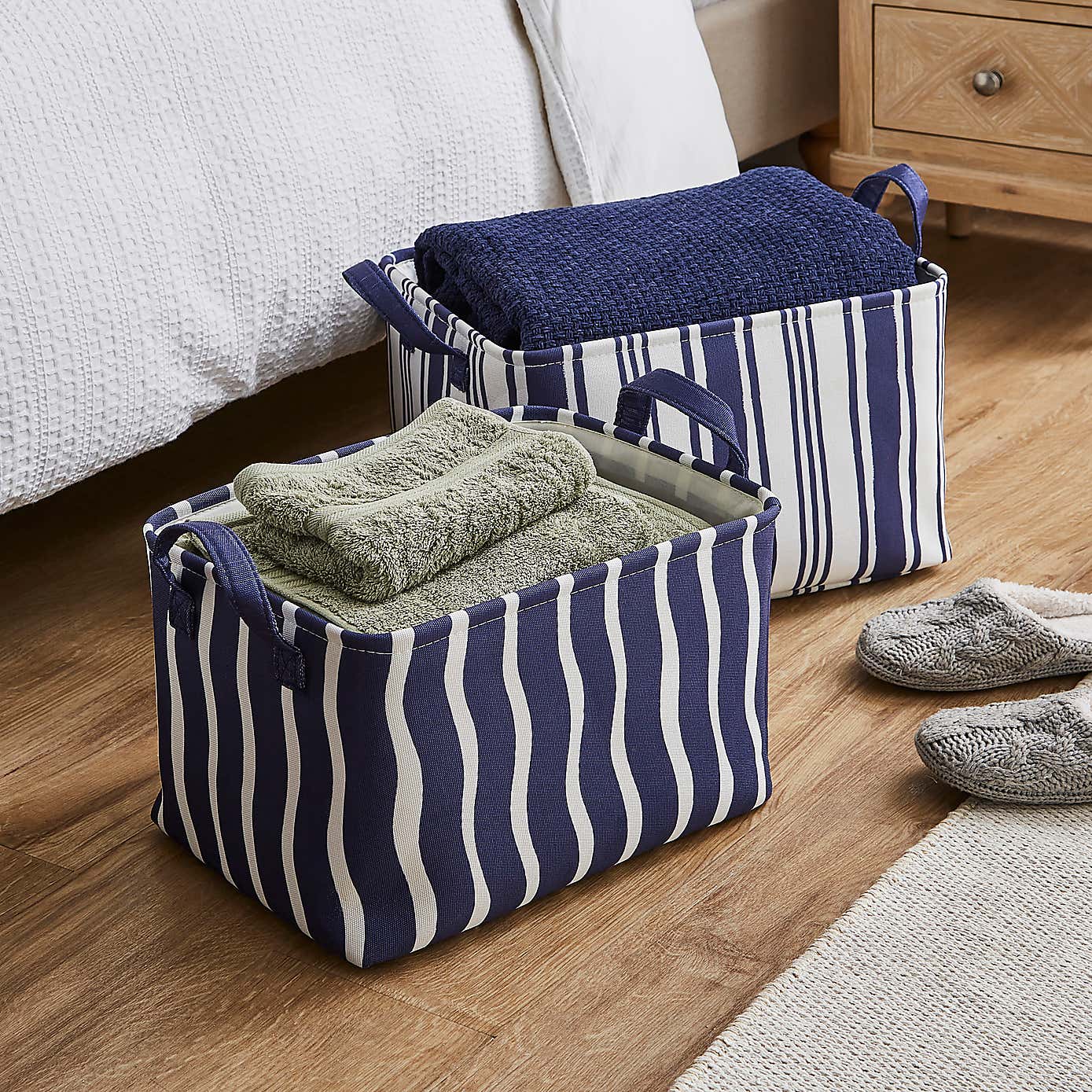Set of 2 Coastal Stripe Rectangular Storage Boxes