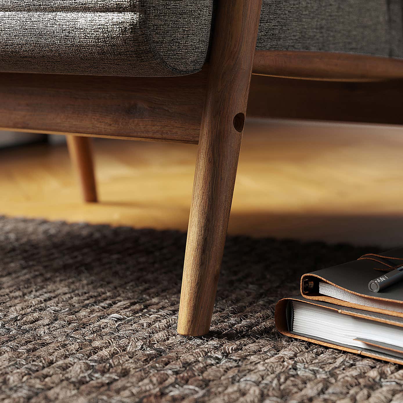 Quinn Grey Textured Weave Wooden Arm Accent Chair