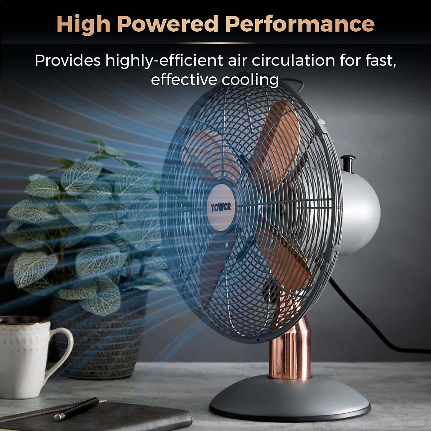 Tower Cavaletto 12" Rose Gold Desk Fan