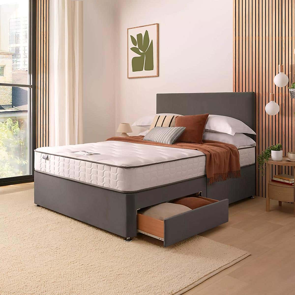 Silentnight 2 Drawer Divan Bed With Velvet Paris Headboard