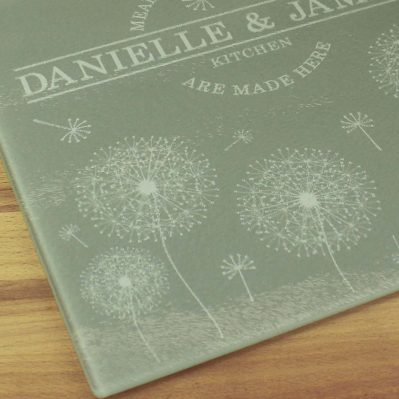 Personalised Dandelion Glass Worktop Saver