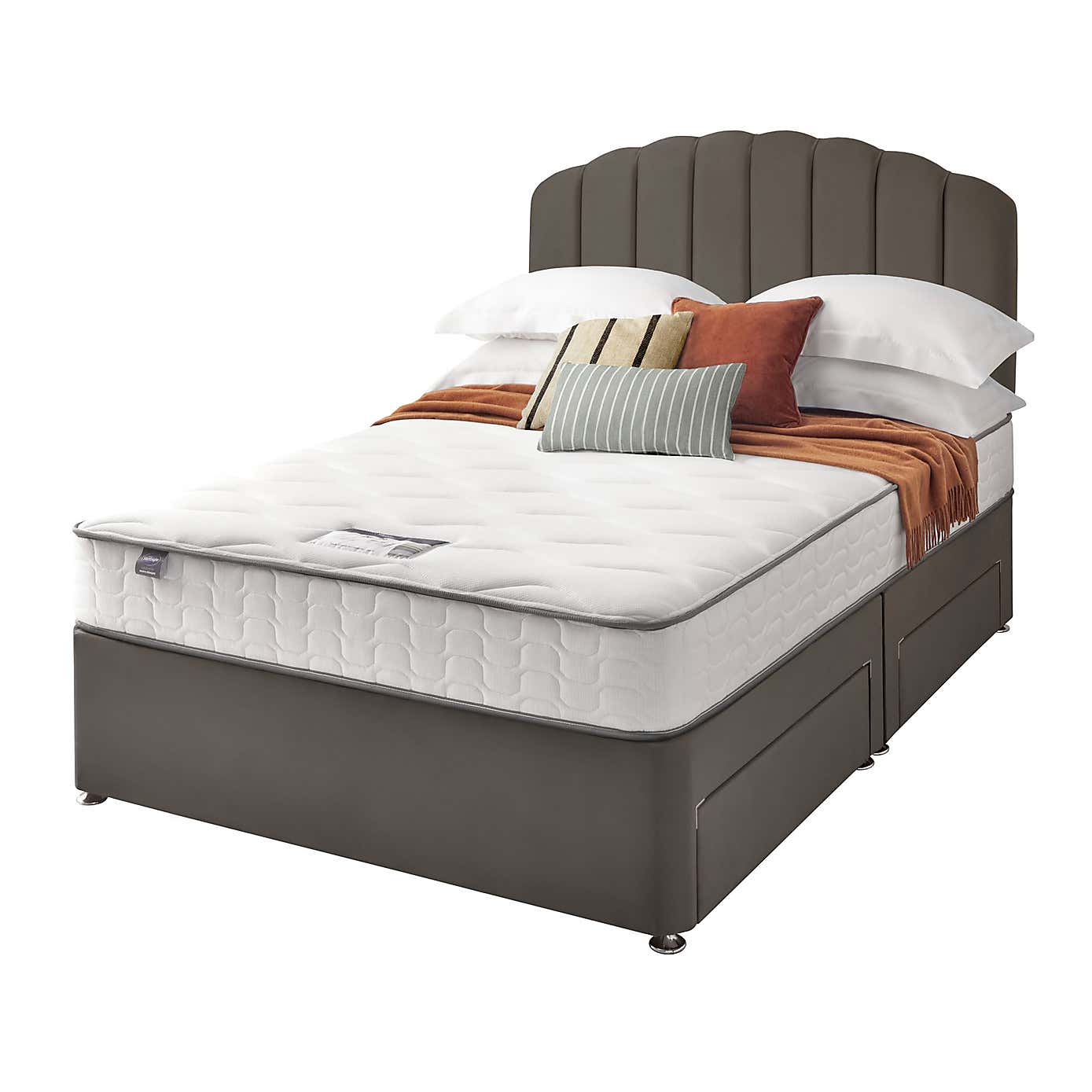 Silentnight 2 Drawer Divan Bed With Velvet Merlin Headboard