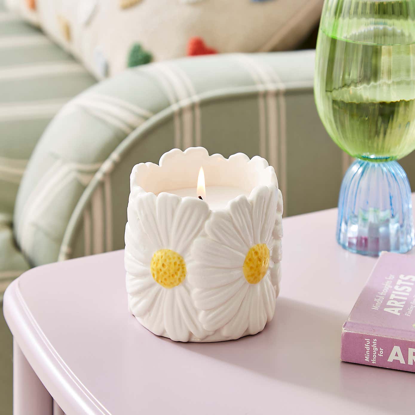 Daisy Floral Ceramic Candle