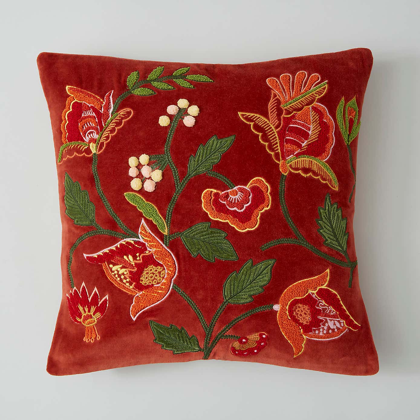 Embroidered Floral Velvet Cushion