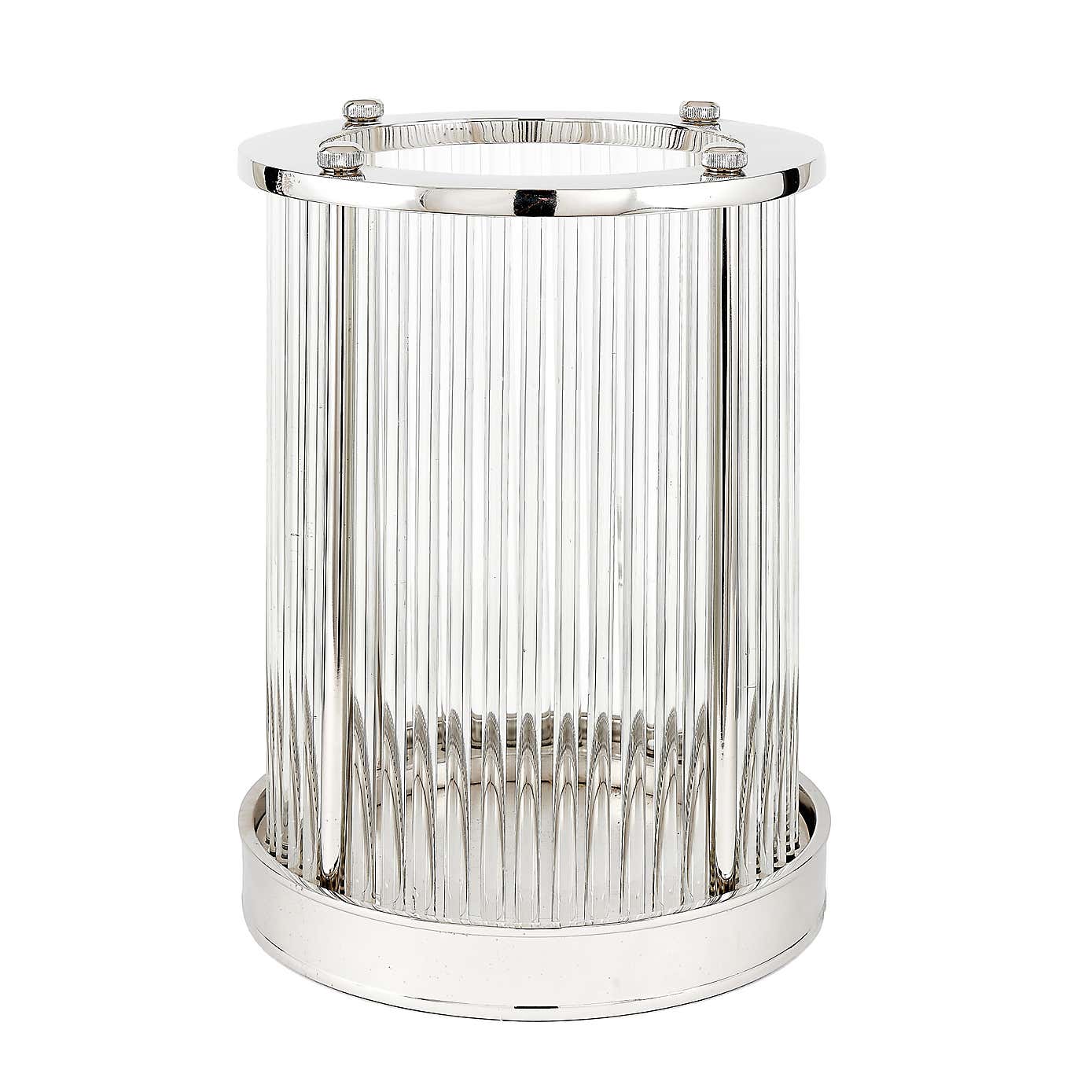 Silver & Ribbed Glass Hurricane Candle Holder