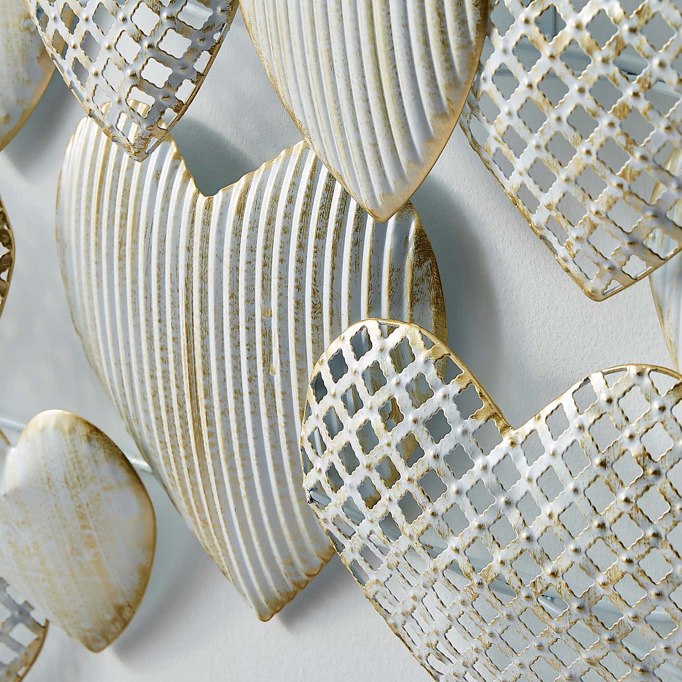 Warm White Hearts Indoor Outdoor Metal Wall Art