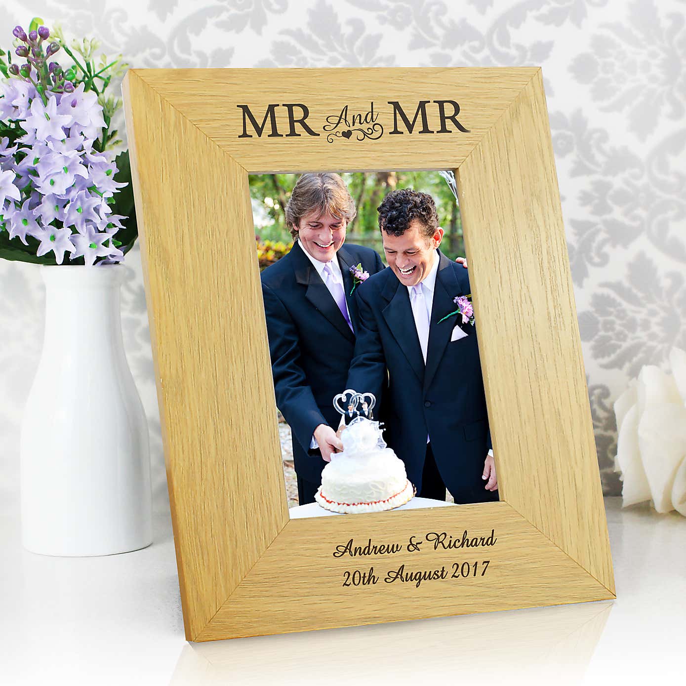 Personalised Mr and Mr Oak Finish Photo Frame