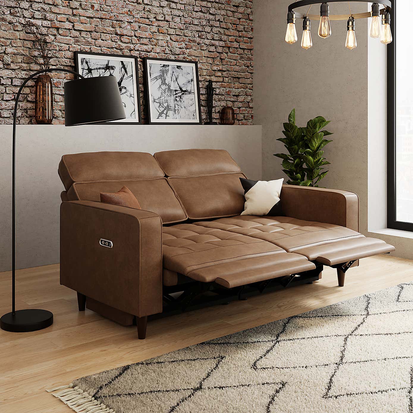 Zoe Faux Leather Power Recliner 3 Seater Sofa, Mocha