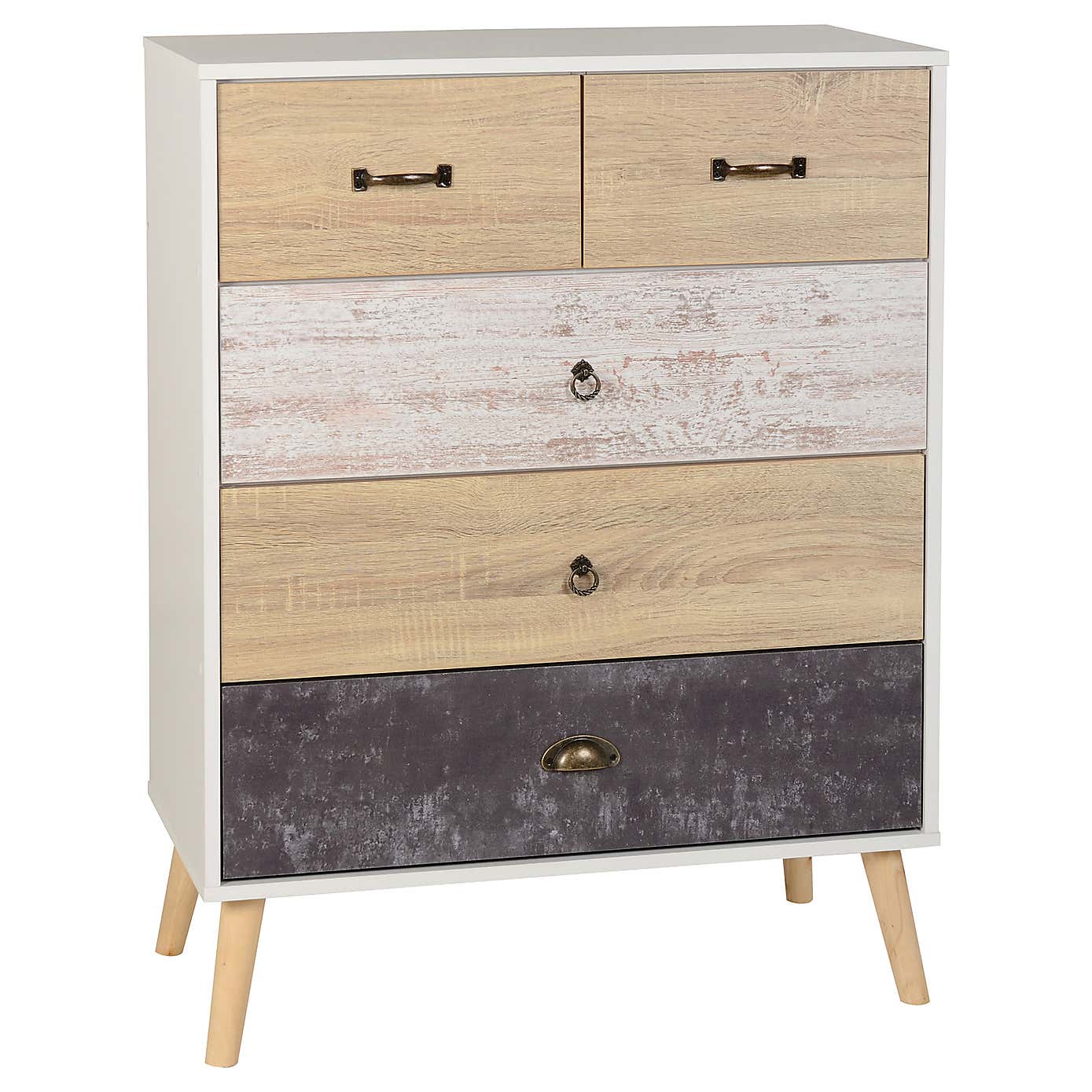 Nordic 5 Drawer Chest, White & Pine
