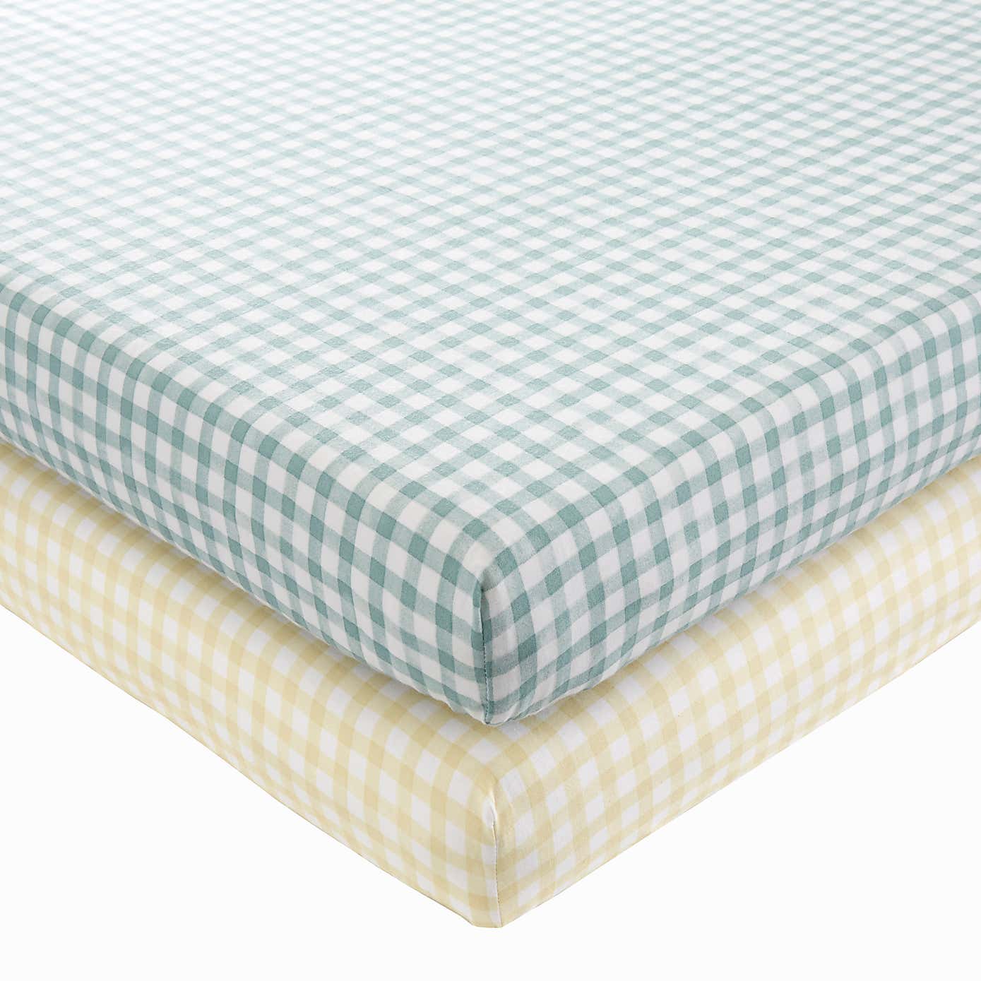 Pack of 2 Green Gingham Fitted Bed Sheets