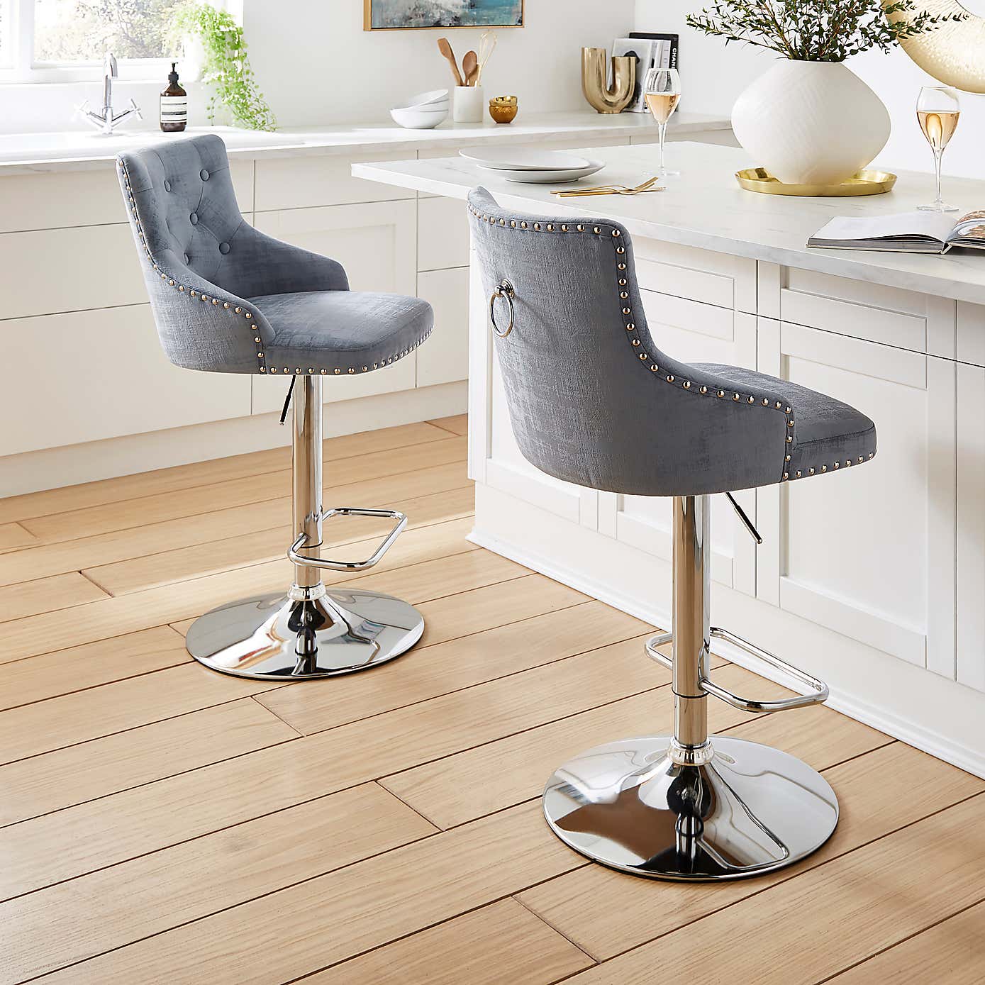 Selena Distressed Velvet Bar Stool
