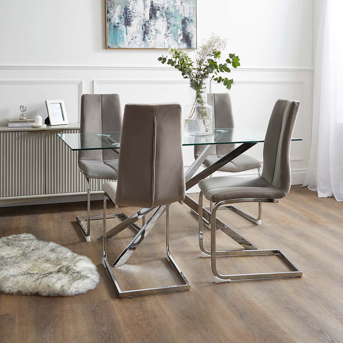 Jamison Set of 2 Dining Chairs Light Grey Velvet