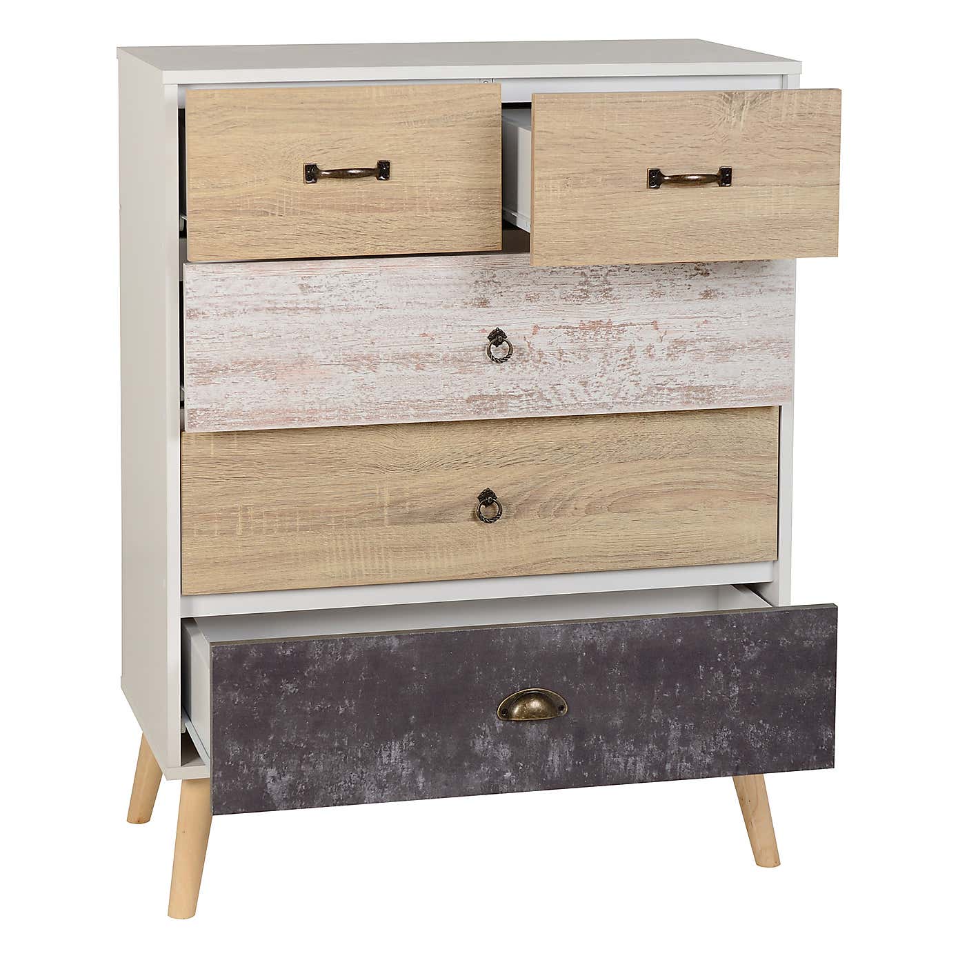 Nordic 5 Drawer Chest, White & Pine