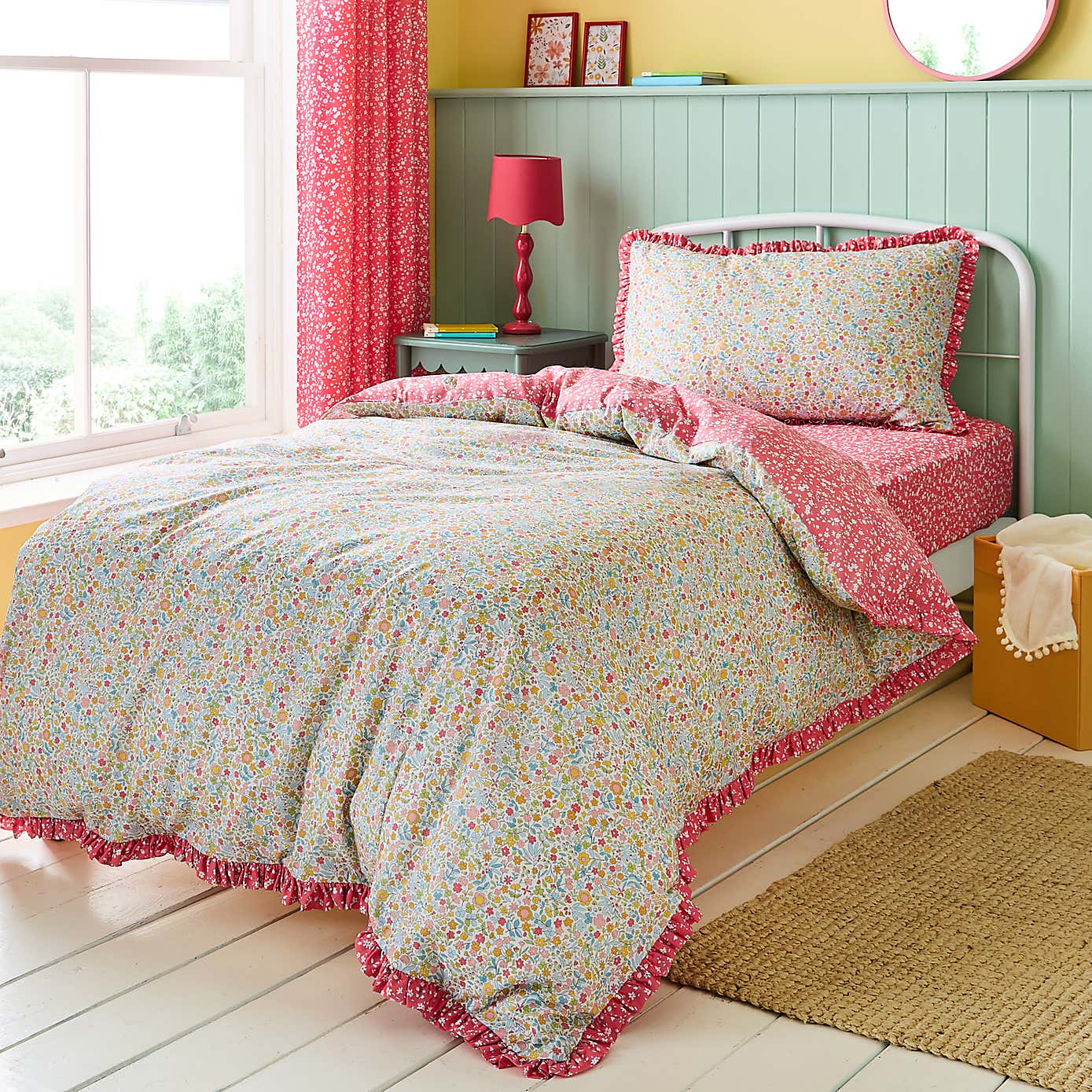 Ditsy Frill Reversible Duvet Cover and Pillowcase Set