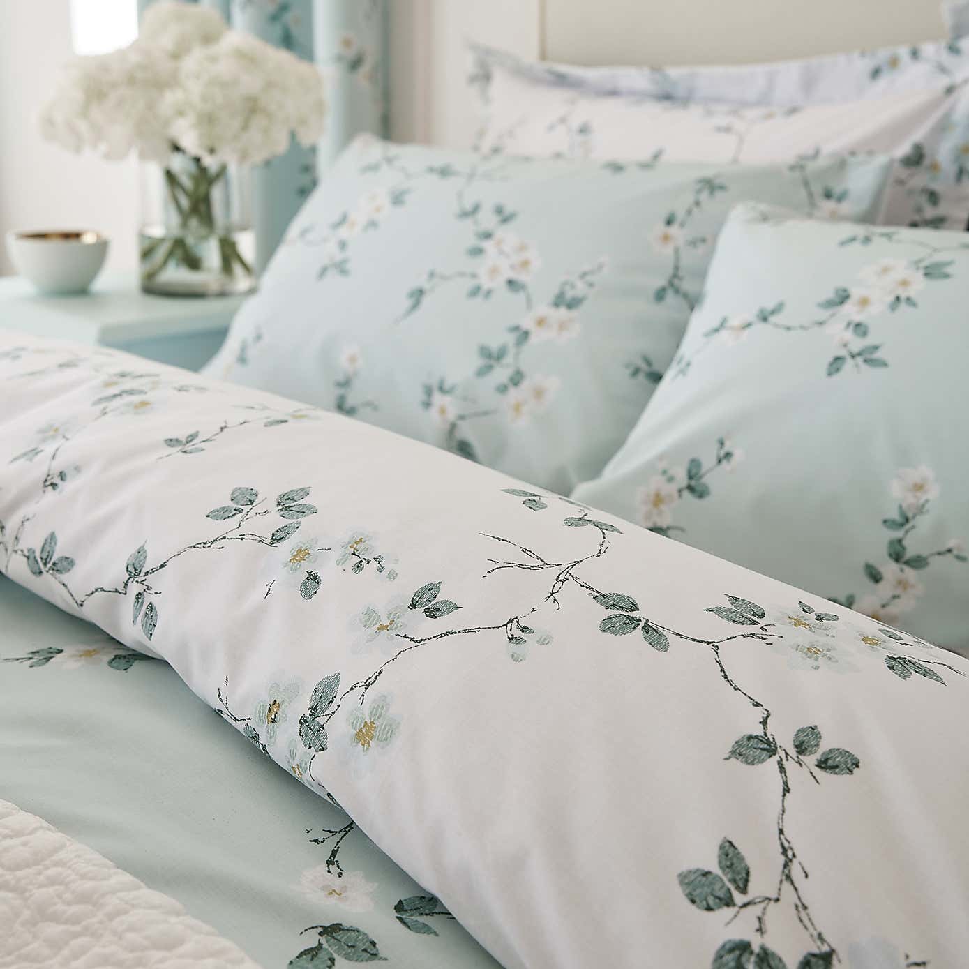 Edith Duck Egg Floral Reversible Duvet Cover and Pillowcase Set