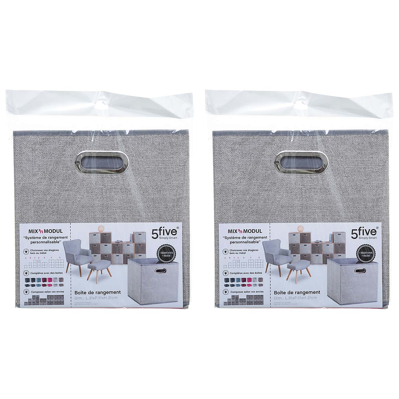 Mix and Modul Set of 2 Linen Effect Cube Storage Boxes