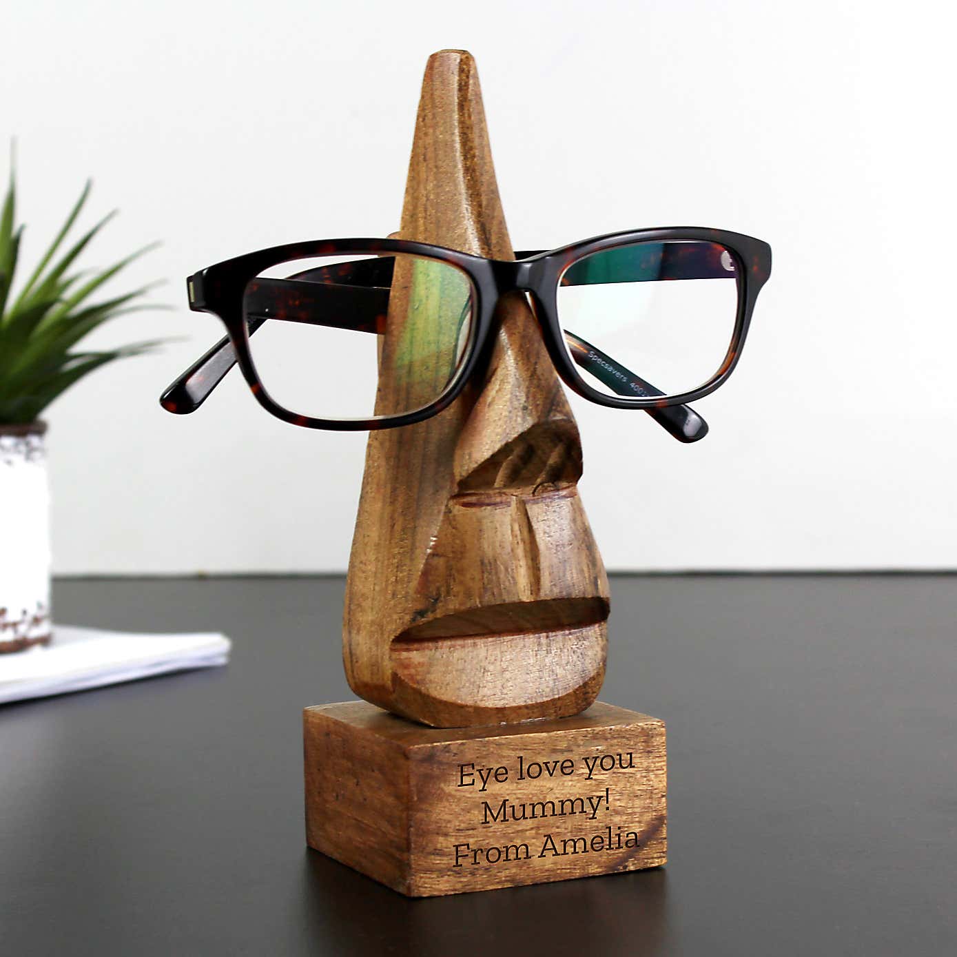 Personalised Message Wooden NoseShaped Glasses Holder