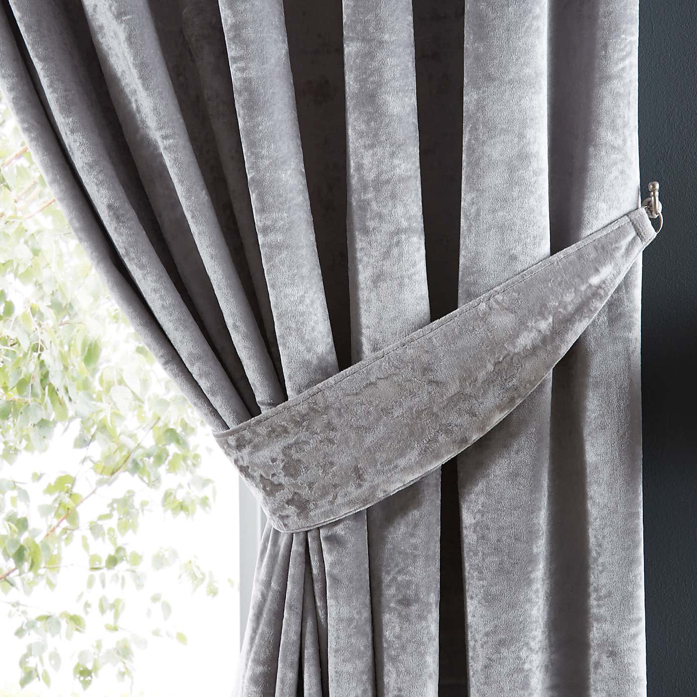 Crushed Velour Silver Pencil Pleat Curtain Tie Back