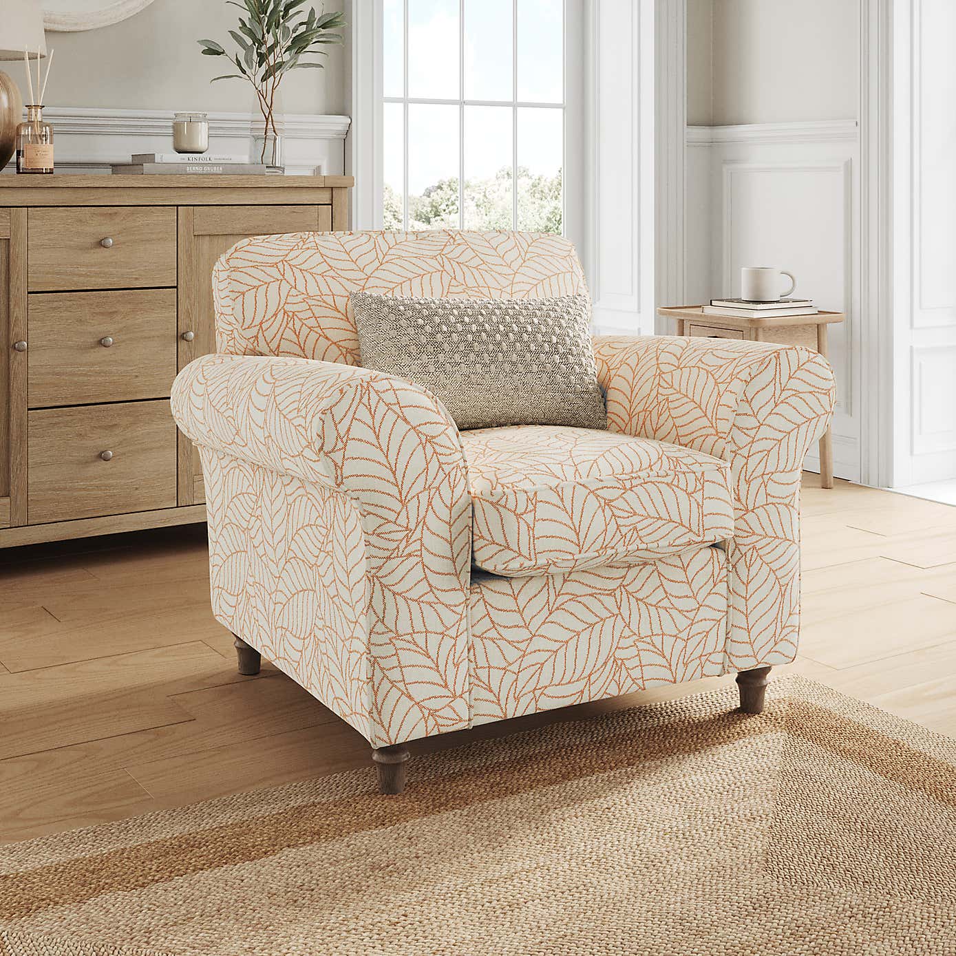 Flori Armchair, Leaf Print Fabric
