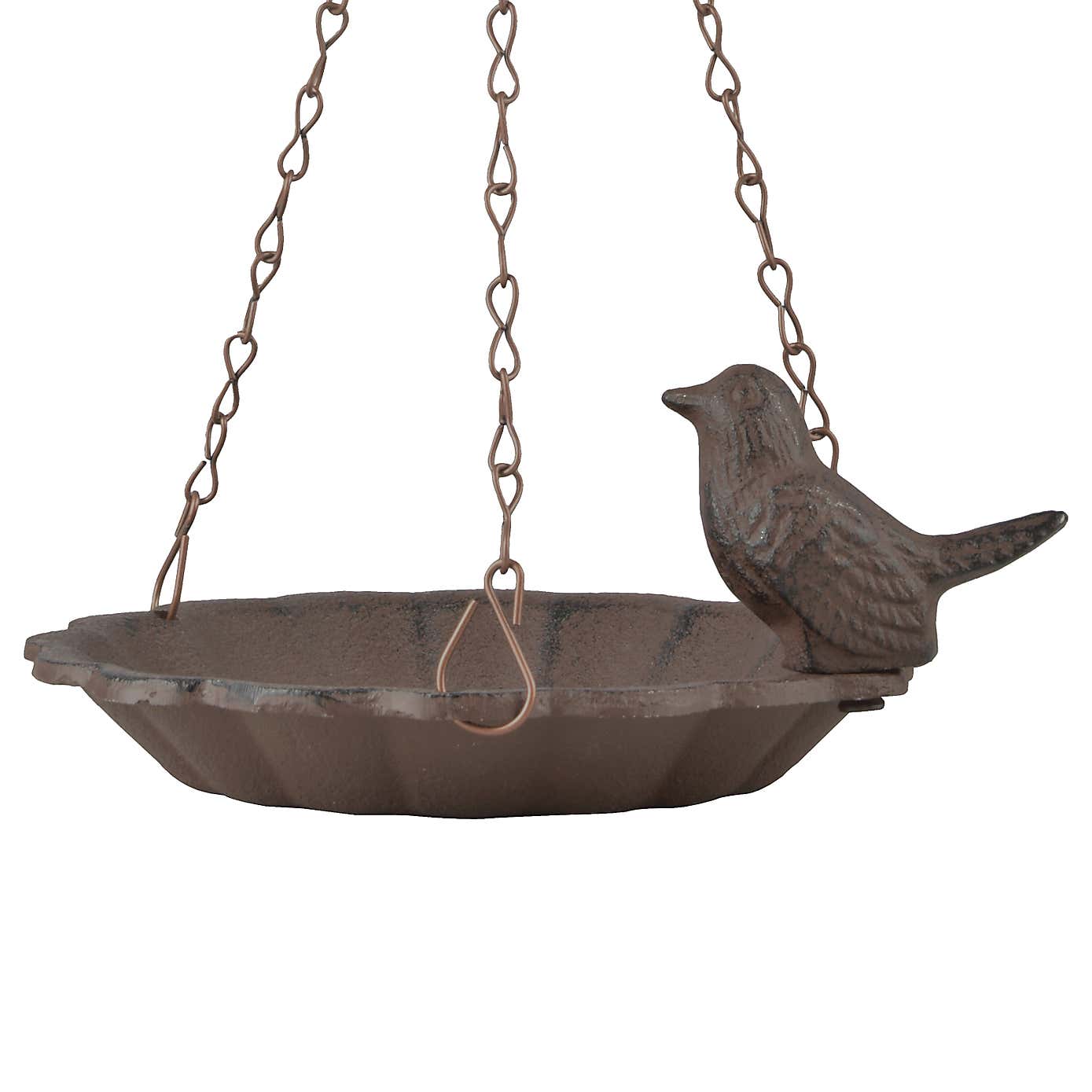 Fallen Fruits Hanging Cast Iron Bird Bath with Bird