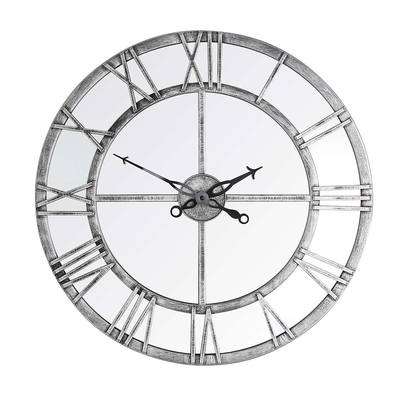 Distressed Mirrored Wall Clock