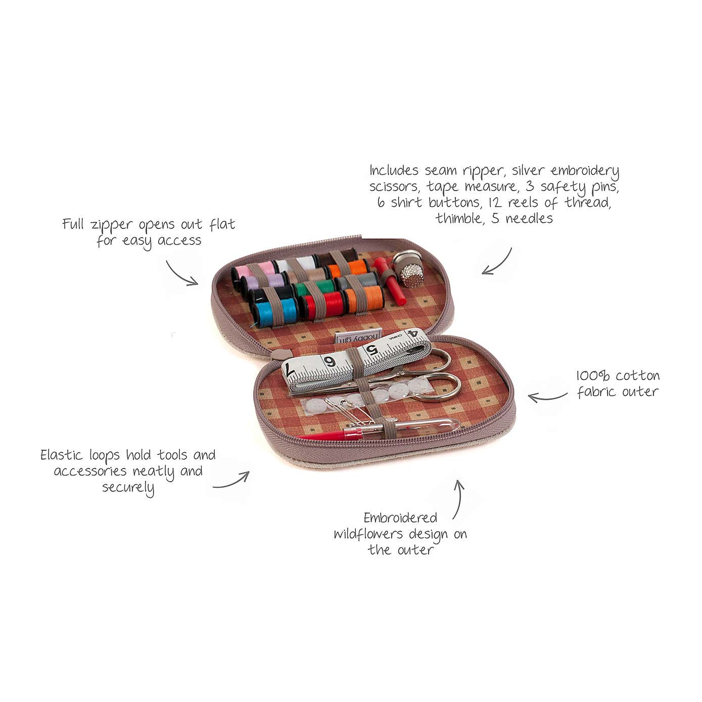 Hobby Gift Red Wildflowers Sewing Kit